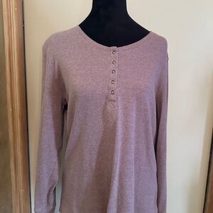 Pink long sleeve blouse with scoop neck and polo collar